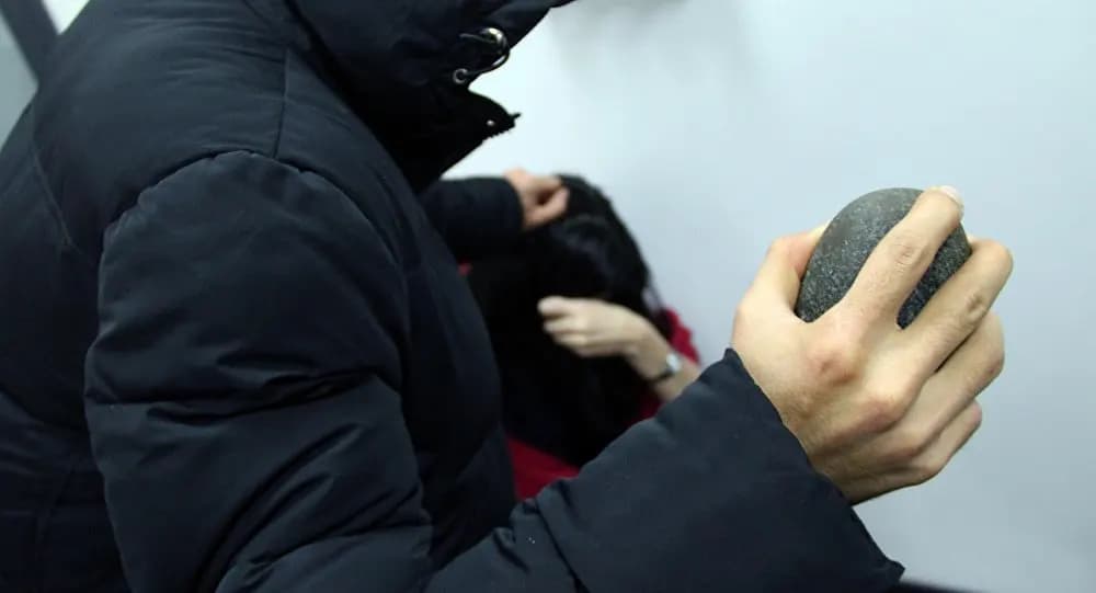 Ударил женщину камнем